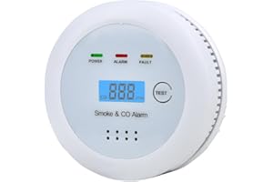 TALLPOWER 2 in1 Smoke Detector Carbon Monoxide Detector Combo,with LCD Digital Display and Sound Warning Test Button，Battery Powered，Easy Installation, for Home, Bedroom, Kitchen (1PACK)