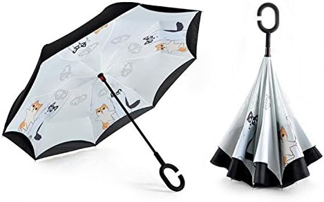 PERETEAE Inverted Umbrella, Double Layer Anti-UV Reverse Umbrella for Car Rain Outdoor (Akita two ha)