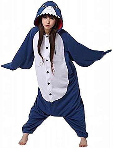 ABING Halloween Pajamas Homewear Onepiece Onesie Cosplay Costumes Kigurumi Animal Outfit Loungewear,Shark Adult S -For height 150-158cm