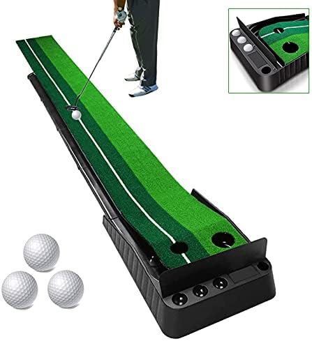 MIZIKUSON Indoor Golf Putting Green, Portable Travel Golf Balls Mat with Baffle Plate Auto Ball Return Function Golf Practice Putting Mat Training Aid Equipment for Home Office Use