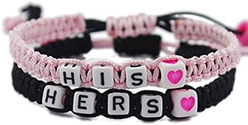 Couple Leather Bracelets His and Hers Lover Bracelet Boyfriend and Girlfriend Jewelry(pink&amp;blackheart)