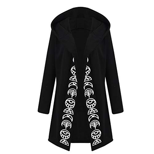 DONTAL Women Hooded Long Sleeve Jacket Coat Plus Size Punk Moon Print Open Front Cardigan Black