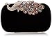 BMC Womens Elegant Rhinestone Peacock Clasp Velvet Cocktail Evening Handbag (black)