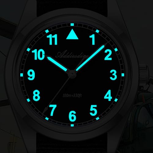 ADDIESDIVE 36MM Mens Military Field Watches VH31 Quartz Movement Sweep Second Hand Luminous 100M Waterproof Watches for Men Minimalist Outdoor Sports Mens Wrist Watch