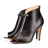 Nancy Jayjii Leather Shoes for Women Ankle High Boots Peep Toe Stilettos Back Zipper Shoes 13 (Black)