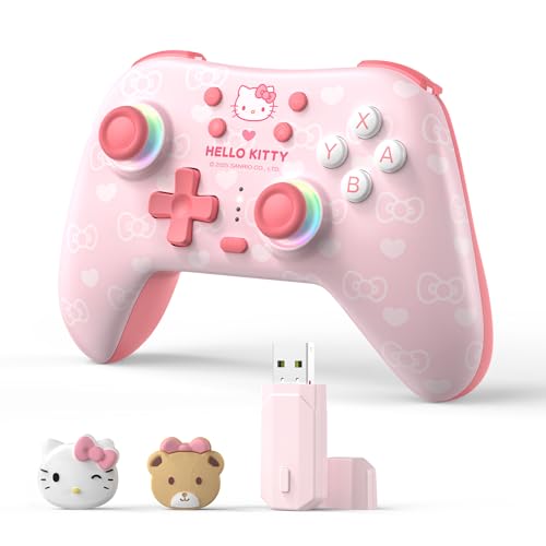 Kuitmor Hall Effect Wireless Controllers for Switch 2/1/OLED/Lite, PC, Android, iOS/2.4G Receiver + Bluetooth,1000mAh Battery, 6-Axis Gyro, Dual Vibration, RGB Breathing Li (Pink)