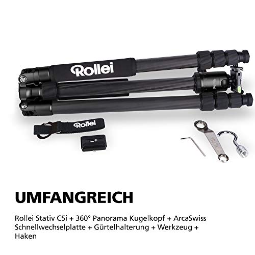 Rollei C5I I Schwarz I leichtes Foto-Stativ aus Carbon I Reise-Stativ mit Kugelkopf und Stativtasche I Verwendbar als Macrostativ, Einbeinstativ/Monopod und Ministativ I Arca Swiss Platte – Bild 8