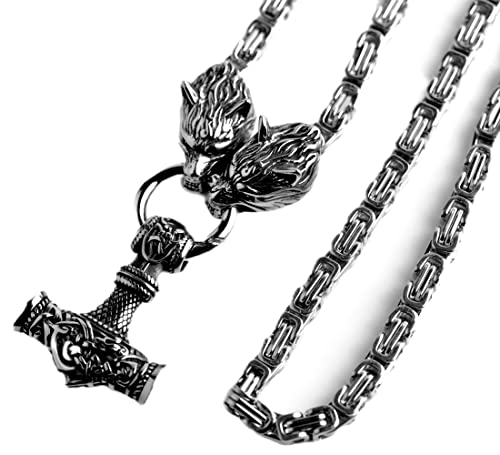 LANGHONG Norse Viking Necklace For Men Punk Stainless Steel Chain Mjolnir Thor Hammer Necklace Talisman Jewelry, Gift For Men