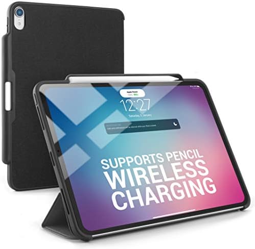DinoCase iPad Pro 11-inch (2018) Case with Pencil Holder, Supports Wireless Pencil Charging, Secure Your Apple Pencil, (TineeOwl) Sleek and Lightweight (Black)