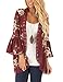 Womens Casual Fall Kimono Bell Sleeve Hollow Out Lace Short Cardigan Wine Red,S