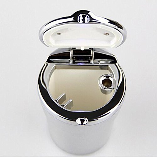 Rumfo Portable Stainless Auto Cigar Ashtray with Blue LED Light Smokeless Stand Cylinder Cup Holder for Cars and Home (Silver)