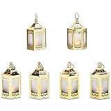 Gold Mini Lanterns with Holographic Star Lights - 4.5 Inch Tall, Warm White LED, Small Table Decor for Wedding Centerpiece or Ramadan Decorations, Batteries Included - Set of 6