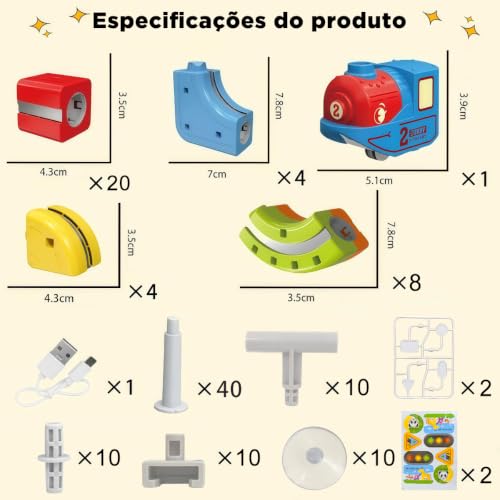 Blocos de Montar Construção Kit STEM Pista de Trem Carrinho Elétrico 3D Brinquedo Infantil (128 Peças)