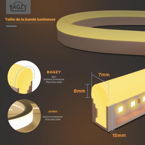 BAGZY Waterproof Outdoor LED Strip 50 m Yellow LED Strip 220 V Neon Strip Light IP65 Waterproof Flexible Indoor Cut-Off Included Mains Adapter for Bedroom Kitchen