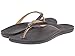 OLUKAI Ho'opio Leather Women's Beach Sandals, Full-Grain Leather Flip-Flop Slides, Modern Low Profile Design & Comfortable Fit, Onyx/Black, 8