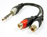 Philmore 6.35mm 1/4" Stereo Male To Dual RCA Female Y Audio Adapter Cable, 6" , 44-215