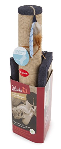 Petlinks 49904 Crackle Scratch Jute Cat Scratch Post with Feather Ribbon Cat Toy