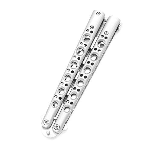 TOUGS Martial Arts Practice Trainer Knife Tool Sticks Titanium Knife, Stainless Steel Fan Knife (Silver)