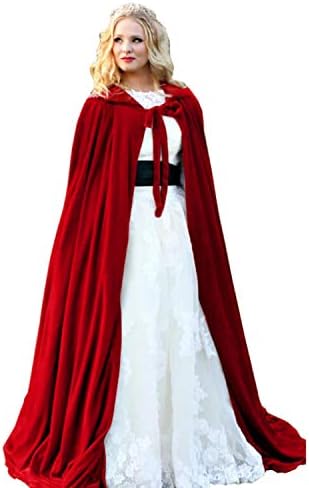 Burgundy Womens Wraps Elegant Velvet Hooded Wedding Cloak Winter Long Cape