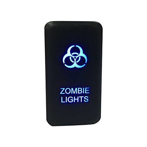 Iztor 12V ON/OFF Laser Etched Push Button Switch with Green & Blue Twin LED Backlit for Toyota F