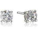 Platinum Plated Sterling Silver Stud Earrings set with Round Cut Swarovski Zirconia (1 cttw)