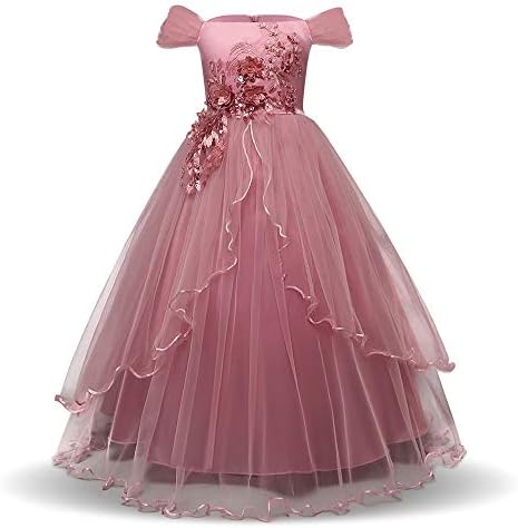 Girl Kids Teens Formal Princess Dress Kids Girls Off The Shoulder Sleeveless 3D Embroidery Flower Princess Pageant Dresses Tutu Tulle Birthday Party Dress Prom Ball Gown Wedding Bridesmaid Floor Lengt
