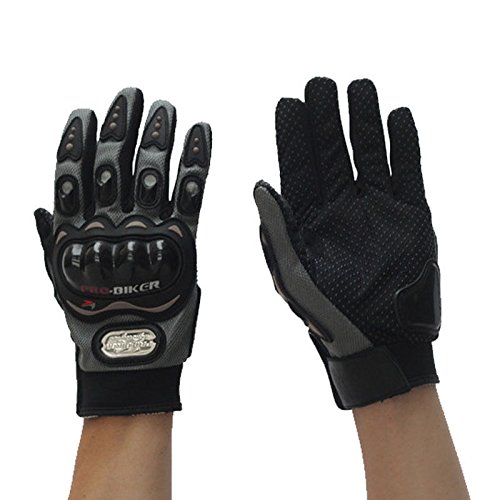 Tonsiki Carbon Fiber Motorcycle Motorbike Cycling Racing Full Finger Gloves (Grey, M)