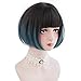 Bob Wig Ombre Blue Bangs - Natural Short Bob Ombre Blue Wigs For Women Cosplay, Party and Daily, Synthetic Hair Lolita Wig Perfect For Dressing Up