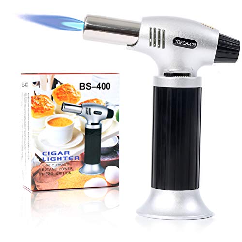 Professional Kitchen Torch, Cooking Torch Lighter, Culinary Blow Torch for Baking & BBQ & Desserts & Cocktail, Automatic Ignition Butane Powered Pro-torch, Butane Gas Not Included and Adjustable Flame