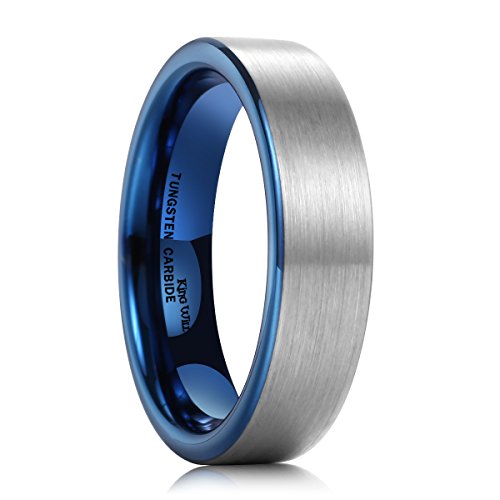 King will duo women men 6mm flat blue tungsten carbide …