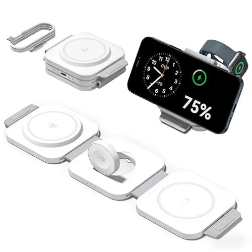 3 in 1 Ladestation für Apple mehrere Geräte, faltbare und kabellose magnetische Ladestation, Reise-Ladepad für iPhone 16, 15, 14, 13, 12 Pro Max Plus, Apple Wat