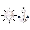 Skelang 13" Wooden Ship Wheel and Wood Anchor with Fish Rope Net Seashells Ornaments, Boat Steering Rudder Decor for Nautical Theme Wall Decor, Beach Theme Home Decoration, Pack of 2