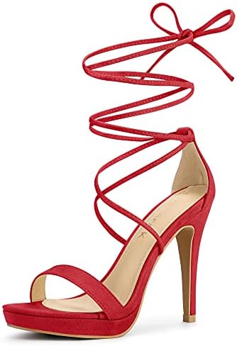 Allegra K Women's Platform Stiletto Heels Lace Up Sandals, Red,