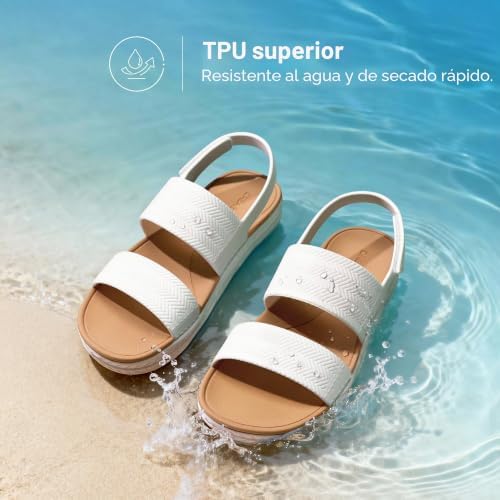 Sandalias de agua para mujer, cómodas, planas, con plataforma de playa, elegantes, de verano, para caminar, Blanco, 38.5 EU