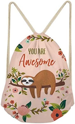 UpetstoryDrawstring Bag Children Travel Gym Drawstring Backpack Kids Swim Cinch Pouch For Storage Sloth Tree Floral Printed Bags