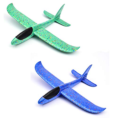 Xelue FF 2 Pcs 48 cm Durable Foam Airplane Aircraft Glider Toys Model Planes Manual Throwing Multiple Modes (Blue & Green)
