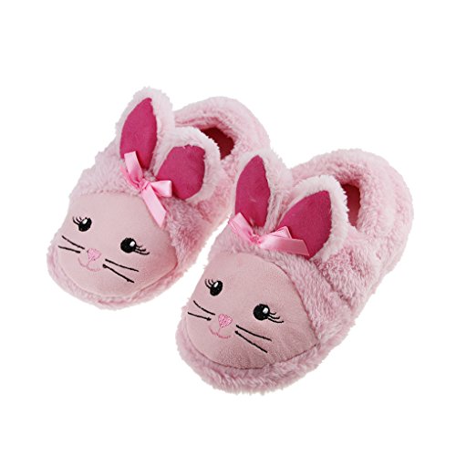 FakeFace Little Kids Girls Boys Cute Cartoon Soft Fleece Lightweight Home Indoor Non-slip Sandals Mules Winter Warm Ankle Boots Slip-on Slippers Shoes Christmas Gift, 12-13, Pink
