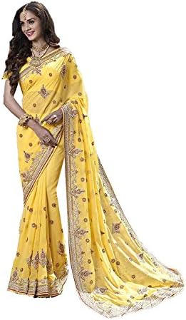 Sangrahan Indian Women Designer Party wear Yellow Color Saree Sari Fabz-2642