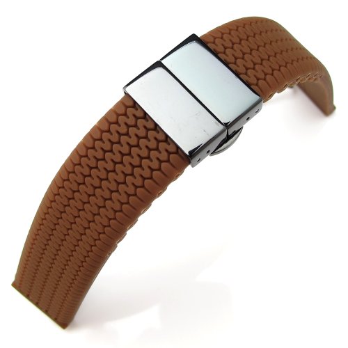 22mm Choco Tire Tread Silicon Strap on PVD Black Deployment Clasp for Sport Watch