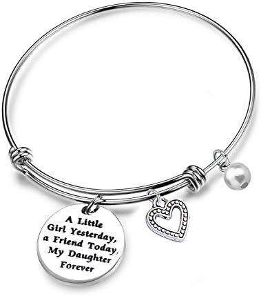RQIER Daughter Bracelet A Little Girl Yesterday, a Friend Today, My Daughter Forever Expandable Charm Bracelet Gift for Daughter(A Little Girl bangle)