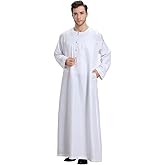 Qianliniuinc Men Arabic Long Sleeve Thobe for Ramadan - Muslim Kaftan Prayer Clothes Islamic Wear Middle Eastern Dress