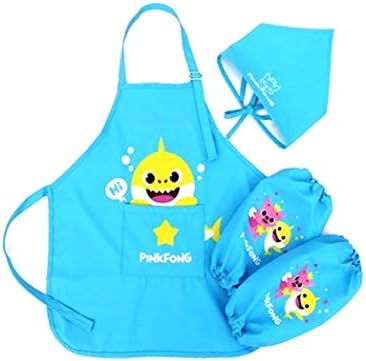Artgrown Pinkfong Kid's Apron, Arm Sleeves, Headscarf for Cooking Drawing (Blue)