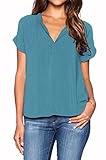 LILBETTER Women Chiffon Blouse V Neck Short Sleeve Top Shirts