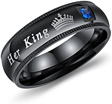 Mintik Her King His Queen Ring Stainless Steel Wedding Band Set Couples Anniversary Engagement Promise Ring (stainless-steel(black,her king), 11)