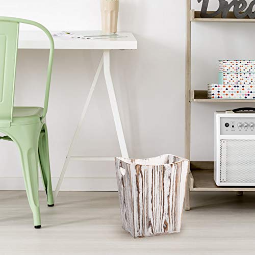 Nandae Wood Square Wastebasket Trash Can Farmhouse Style Recycle Bin for Bedroom, Living Room, Bathroom, Kitchen, Office (Brown White)