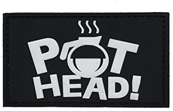 Morale Patch Armory Velcro “Pot Head” Coffee Patch (Rubber) – Funny Motorcycle Jacket, Bag or Backpack Sew On Military-Style Patches – Better than Iron On
