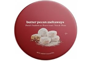 Red Tin Butter Pecan Meltaway Cookies – Gourmet Gift Tin – Buttery Meltaway Texture with Crunchy Pecans – Lightly Powdered, K