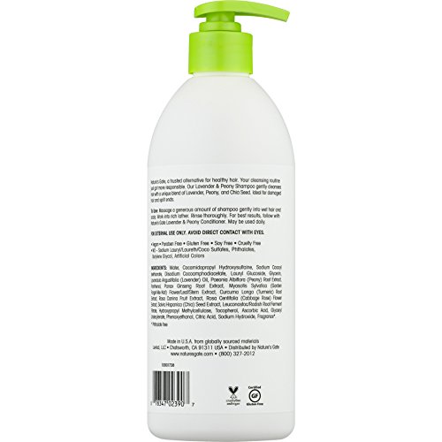 Nature's Gate Natural Lavender and Peony Replenishing Daily Shampoo for Calming Hair and Scalp, Split End Treatment, Vegan, Non GMO, Gluten Free, Soy Free, Paraben Free, Cruelty Free, 18 Fluid Ounces - Thumbnail 2