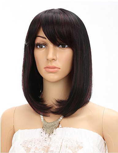Fani Wigs Short Bob Wig For Women With Free Wig Cap Yaki Straight Synthetic Wigs Side Bangs Wig 1B/118Color Cospaly Wigs