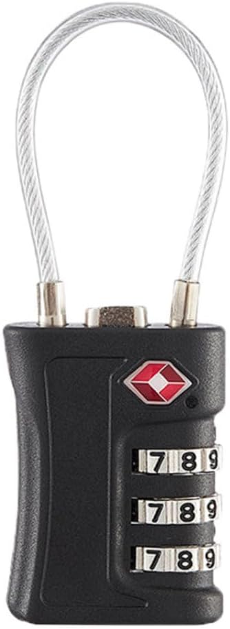 Cadeado com Segredo TSA 3 Dígitos para Mala de Viagem Mochila e Armário de Academia, Trava de Segurança em Aço Reforçado, Cor Preto (Preto)